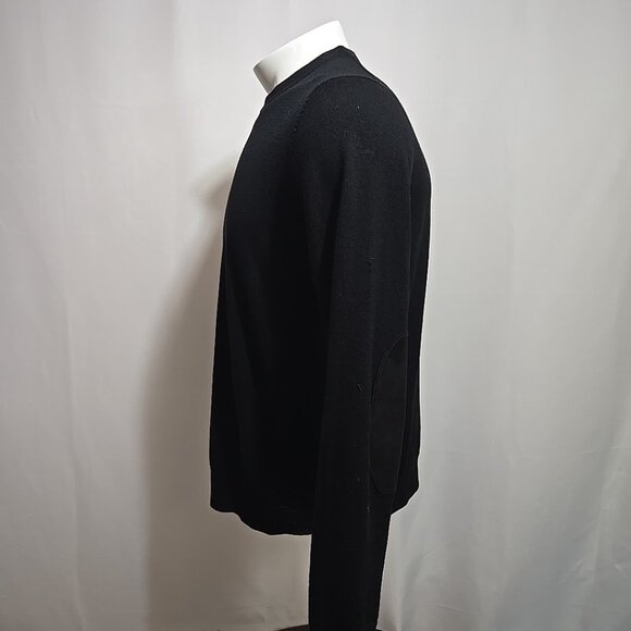 Lad By Demylee 100% Wool Sweater Mens Size Small Leather Elbow Patches Black - Picture 2 of 9